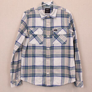 RVCA flannel blue and green plaid button down shirt-10